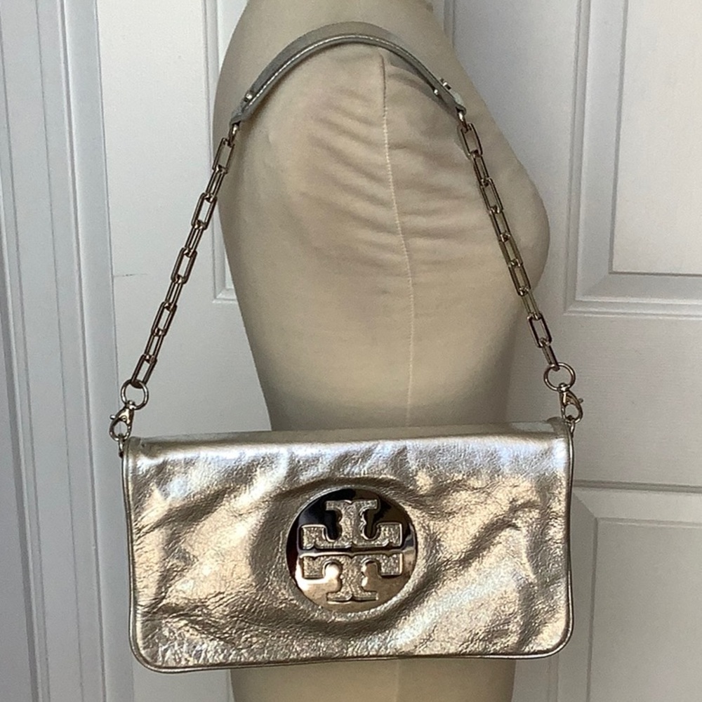 Tory Burch Silver Metallic Convertible Clutch